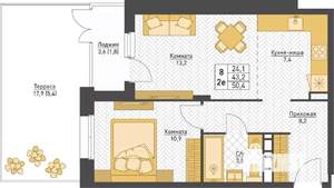 2-к квартира, вторичка, 50м2, 2/8 этаж