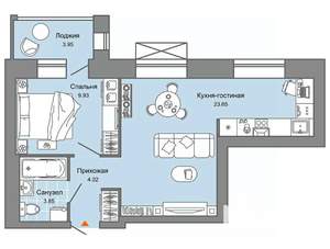 1-к квартира, вторичка, 43м2, 1/9 этаж