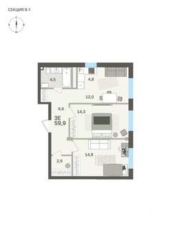 3-к квартира, вторичка, 60м2, 1/6 этаж