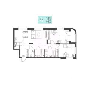 3-к квартира, строящийся дом, 73м2, 5/22 этаж