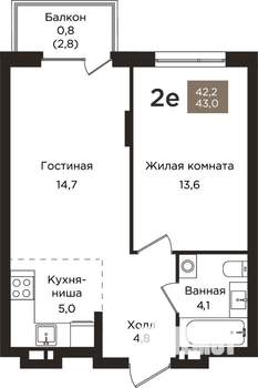 2-к квартира, вторичка, 43м2, 3/9 этаж
