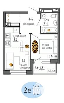 2-к квартира, строящийся дом, 32м2, 21/25 этаж