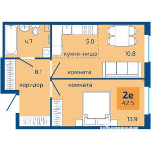 2-к квартира, вторичка, 43м2, 1/9 этаж