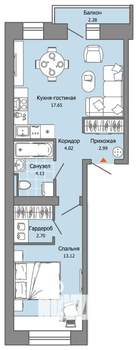 1-к квартира, вторичка, 45м2, 3/7 этаж