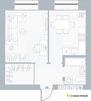 1-к квартира, вторичка, 38м2, 1/5 этаж