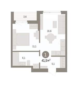 1-к квартира, вторичка, 41м2, 14/16 этаж