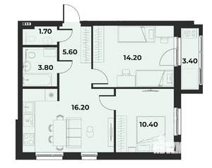 3-к квартира, вторичка, 54м2, 4/15 этаж
