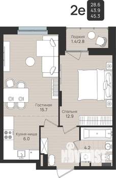 2-к квартира, вторичка, 45м2, 5/6 этаж