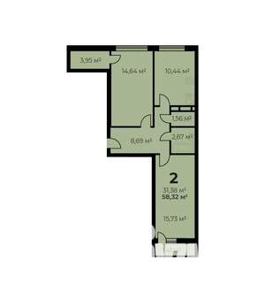 2-к квартира, строящийся дом, 57м2, 7/7 этаж