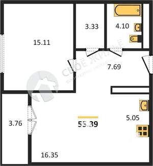 2-к квартира, вторичка, 55м2, 5/5 этаж