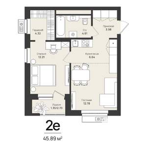 2-к квартира, строящийся дом, 46м2, 8/16 этаж