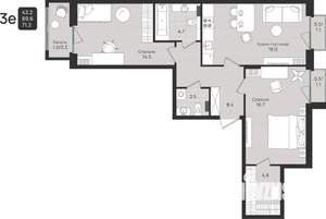 3-к квартира, вторичка, 71м2, 2/6 этаж