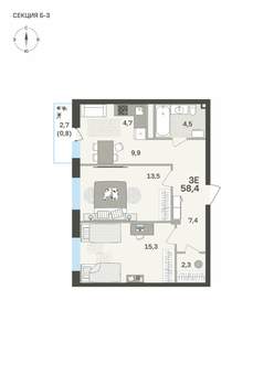 3-к квартира, вторичка, 58м2, 6/6 этаж