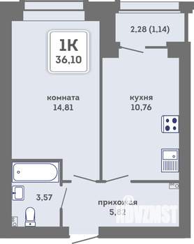 1-к квартира, вторичка, 36м2, 4/7 этаж