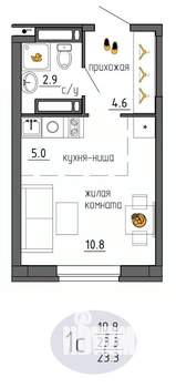 Студия квартира, строящийся дом, 23м2, 22/25 этаж