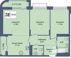 3-к квартира, вторичка, 71м2, 8/10 этаж