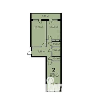 2-к квартира, строящийся дом, 57м2, 1/16 этаж
