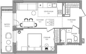 2-к квартира, вторичка, 43м2, 6/22 этаж