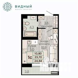 1-к квартира, вторичка, 25м2, 4/8 этаж