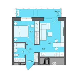 2-к квартира, вторичка, 38м2, 1/25 этаж