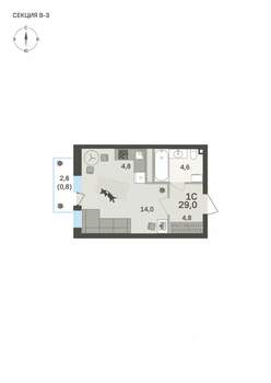 Студия квартира, вторичка, 29м2, 3/6 этаж