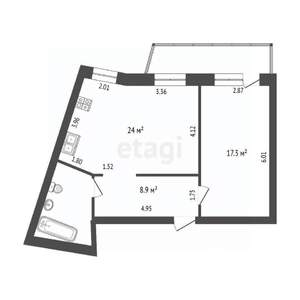 2-к квартира, вторичка, 56м2, 12/17 этаж