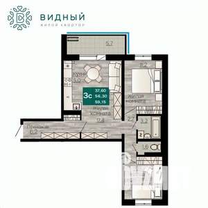3-к квартира, вторичка, 59м2, 3/8 этаж