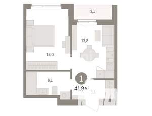 1-к квартира, вторичка, 42м2, 3/18 этаж