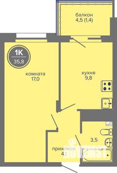 1-к квартира, вторичка, 36м2, 23/26 этаж