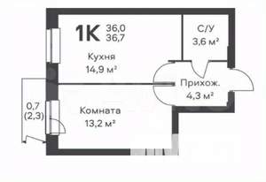 Студия квартира, вторичка, 37м2, 2/6 этаж