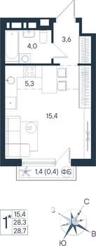 Студия квартира, строящийся дом, 29м2, 3/15 этаж