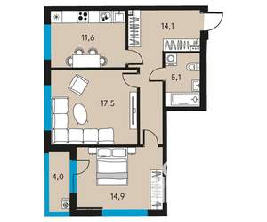 2-к квартира, вторичка, 65м2, 30/30 этаж