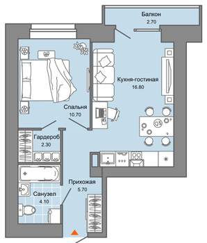 1-к квартира, вторичка, 41м2, 4/8 этаж