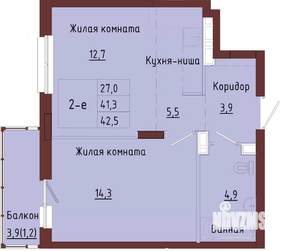 1-к квартира, строящийся дом, 45м2, 7/9 этаж