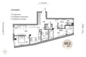 3-к квартира, сданный дом, 89м2, 4/6 этаж