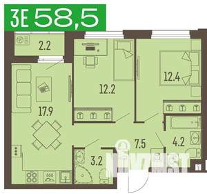 3-к квартира, вторичка, 59м2, 1/16 этаж