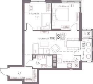 Студия квартира, строящийся дом, 59м2, 7/20 этаж