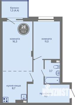 2-к квартира, вторичка, 52м2, 5/26 этаж