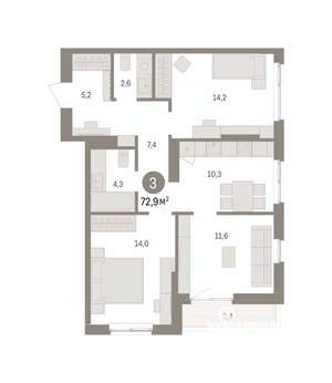 3-к квартира, вторичка, 73м2, 14/16 этаж