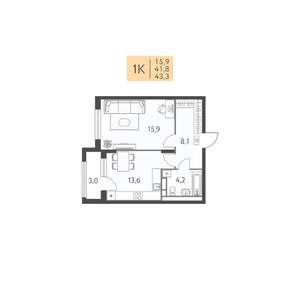 1-к квартира, вторичка, 43м2, 9/22 этаж