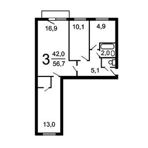 3-к квартира, вторичка, 55м2, 3/4 этаж