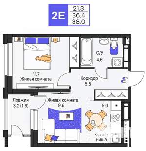 2-к квартира, вторичка, 38м2, 19/25 этаж