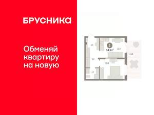 1-к квартира, вторичка, 54м2, 1/16 этаж