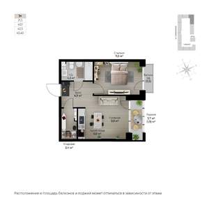 2-к квартира, строящийся дом, 45м2, 5/6 этаж