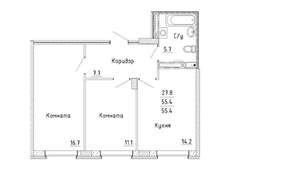 2-к квартира, вторичка, 55м2, 21/25 этаж