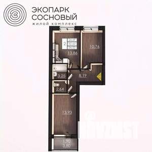 2-к квартира, вторичка, 53м2, 1/4 этаж