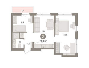 2-к квартира, вторичка, 56м2, 5/11 этаж