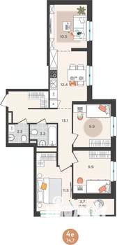 4-к квартира, вторичка, 75м2, 23/25 этаж