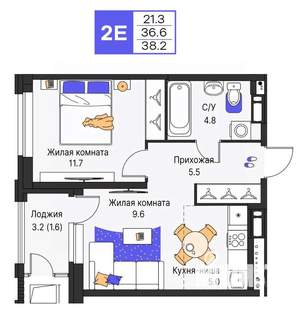 2-к квартира, строящийся дом, 38м2, 4/25 этаж