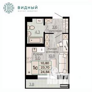 1-к квартира, вторичка, 25м2, 7/8 этаж
